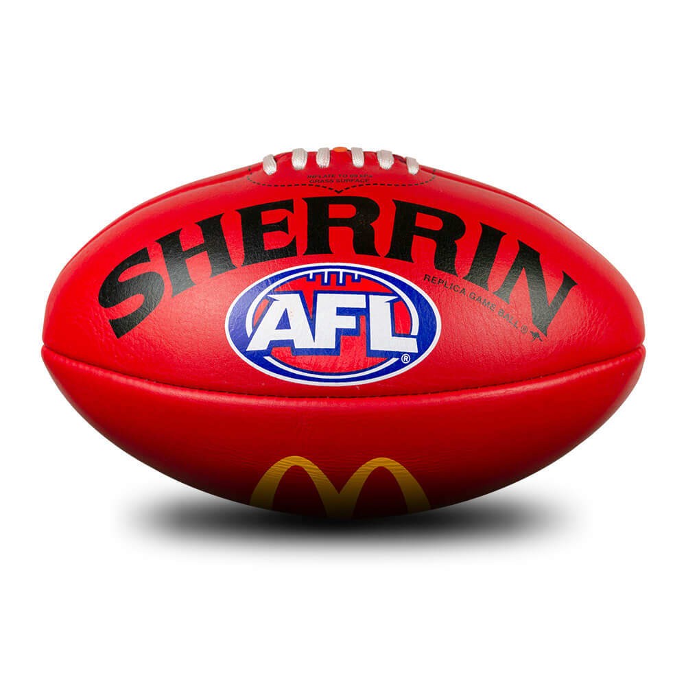 SHERRIN FOOTBALL AFL REPLICA MCDONALDS GAME BALL RED LEATHER SIZE 5