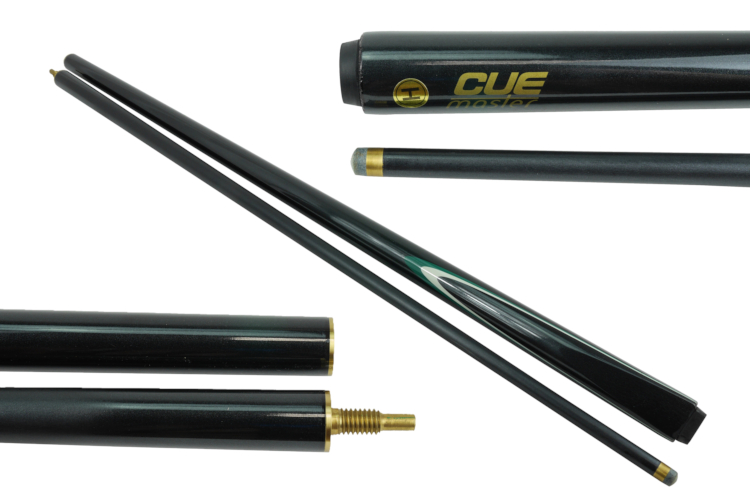 CUEMASTER BLACK CUE 57" 2 PIECE METALIC BLACK BRASS JOIN 9MM STICK ON TIP